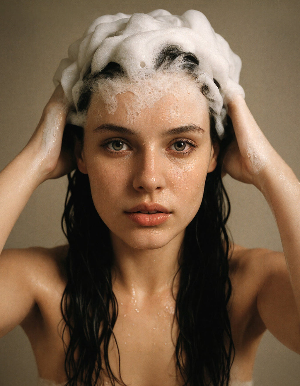 Model with stronger, fuller-looking hair after washing with MD Revitalizing Shampoo