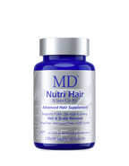 MD Nutri Hair bottle — physician-formulated drug-free supplement that targets 5-alpha-reductase for hair density