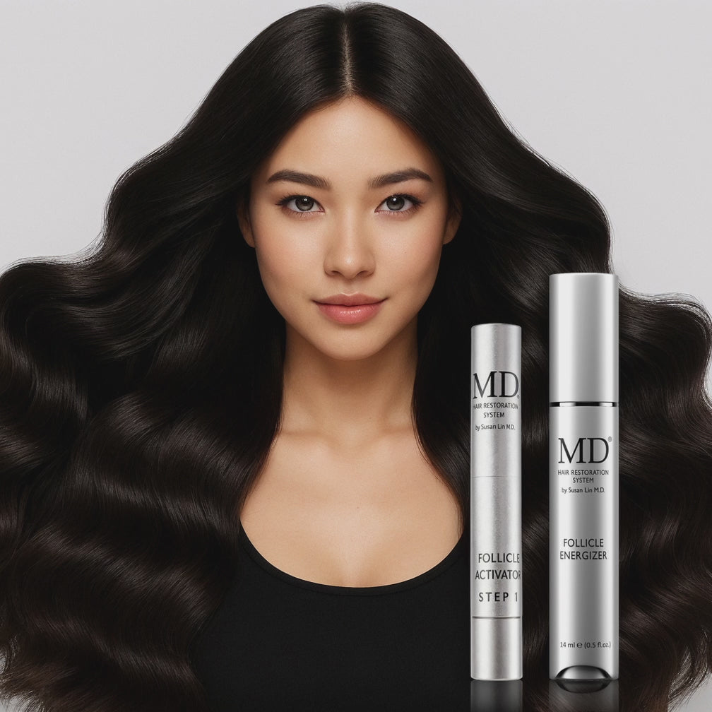 MD Hair Restoration System product video — the two-step Follicle Activator and Energizer routine